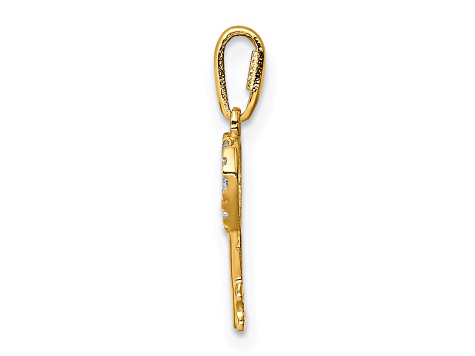 14K Yellow Gold Cubic Zirconia Key Dangle Pendant