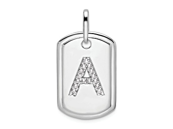 Picture of Rhodium Over 14k White Gold Diamond Initial A Dog Tag Charm