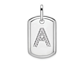 Rhodium Over 14k White Gold Diamond Initial A Dog Tag Charm