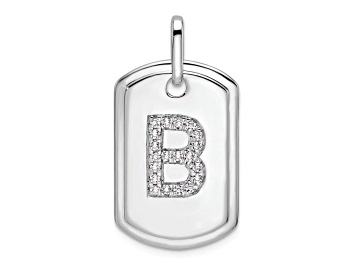 Picture of Rhodium Over 14k White Gold Diamond Initial B Dog Tag Charm