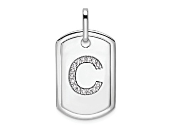 Picture of Rhodium Over 14k White GoldDiamond Initial C Dog Tag Charm
