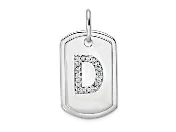 Picture of Rhodium Over 14k White Gold Diamond Initial D Dog Tag Charm