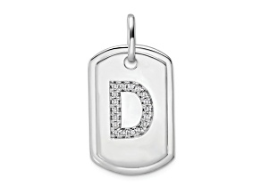 Rhodium Over 14k White Gold Diamond Initial D Dog Tag Charm