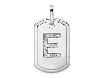 Picture of Rhodium Over 14k White Gold Diamond Initial E Dog Tag Charm