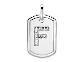 Picture of Rhodium Over 14k White Gold Diamond Initial F Dog Tag Charm