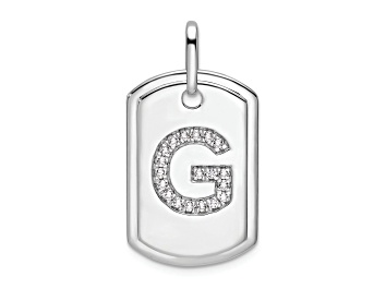 Picture of Rhodium Over 14k White Gold Diamond Initial G Dog Tag Charm
