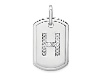 Picture of Rhodium Over 14k White Gold Diamond Initial H Dog Tag Charm