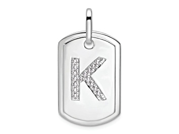 Picture of Rhodium Over 14k White Gold Diamond Initial K Dog Tag Charm