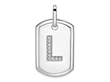 Picture of Rhodium Over 14k White Gold Diamond Initial L Dog Tag Charm