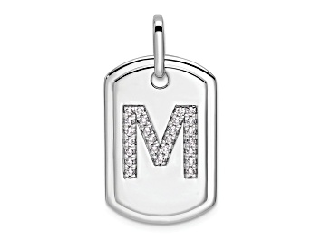 Picture of Rhodium Over 14k White Gold Diamond Gold Initial M Dog Tag Charm