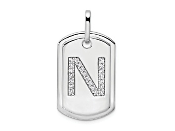 Picture of Rhodium Over 14k White Gold Diamond Initial N Dog Tag Charm