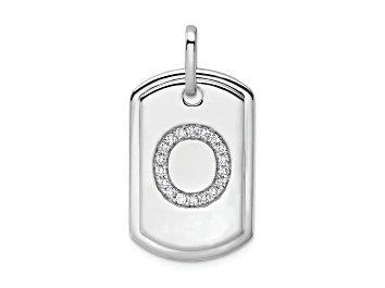 Picture of Rhodium Over 14k White Gold Diamond Initial O Dog Tag Charm