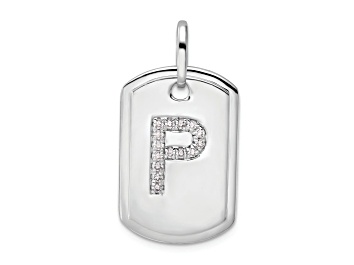 Picture of Rhodium Over 14k White Gold Diamond Initial P Dog Tag Charm