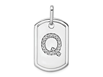 Picture of Rhodium Over 14k White Gold Diamond Initial Q Dog Tag Charm