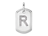 Rhodium Over 14k White Gold Diamond Initial R Dog Tag Charm