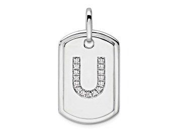Picture of Rhodium Over 14k White Gold Diamond Initial U Dog Tag Charm