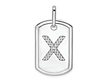 Picture of Rhodium Over 14k White Gold Diamond Initial X Dog Tag Charm