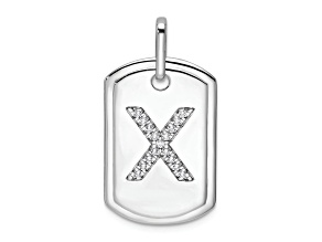 Rhodium Over 14k White Gold Diamond Initial X Dog Tag Charm