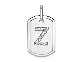 Rhodium Over 14k White Gold Diamond Initial Z Dog Tag Charm