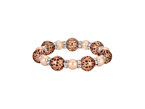Copper Tone Acrylic and Crystal Filigree Bead Bracelet