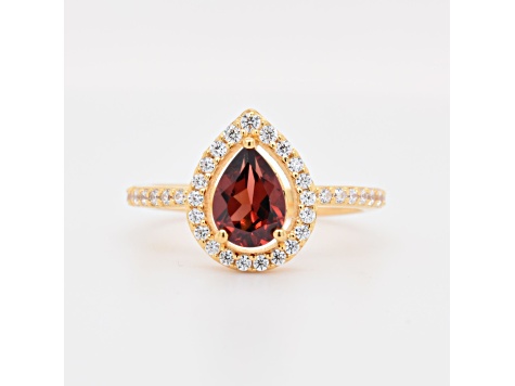Pear Shape Garnet and Cubic Zirconia 14K Yellow Gold Over Sterling Silver Ring