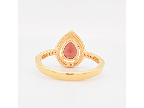 Pear Shape Garnet and Cubic Zirconia 14K Yellow Gold Over Sterling Silver Ring