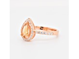 Pear Shape Citrine and Cubic Zirconia 14K Rose Gold Over Sterling Silver Ring
