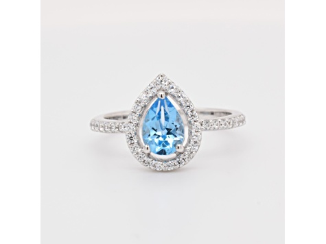 Pear Shape Swiss Blue Topaz and Cubic Zirconia Rhodium Over Sterling Silver Ring