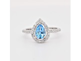 Pear Shape Swiss Blue Topaz and Cubic Zirconia Rhodium Over Sterling Silver Ring