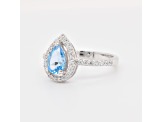 Pear Shape Swiss Blue Topaz and Cubic Zirconia Rhodium Over Sterling Silver Ring