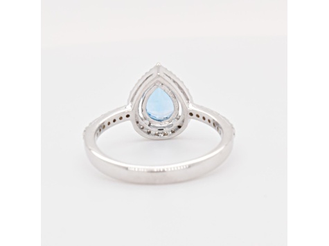 Pear Shape Swiss Blue Topaz and Cubic Zirconia Rhodium Over Sterling Silver Ring