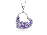 Sterling Silver Rhodium Plated with Amethyst Color Cubic Zirconia Open Heart Pendant Necklace