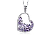 Sterling Silver Rhodium Plated with Amethyst Color Cubic Zirconia Open Heart Pendant Necklace