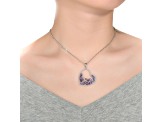 Sterling Silver Rhodium Plated with Amethyst Color Cubic Zirconia Open Heart Pendant Necklace