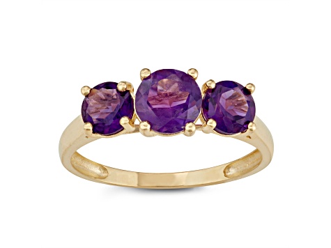 Round Amethyst 3-Stone 10K Yellow Gold Ring 1.36ctw