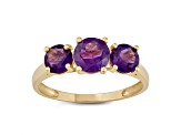 Round Amethyst 3-Stone 10K Yellow Gold Ring 1.36ctw