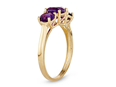 Round Amethyst 3-Stone 10K Yellow Gold Ring 1.36ctw