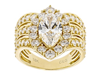 Picture of White Lab-Grown Diamond IGI Certified 18k Yellow Gold Halo Ring 4.00ctw