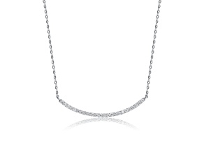 Clear Cubic Zirconia, Rhodium Plated over Sterling Silver, Curved Necklace