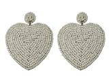 Off Park® Collection, White Seed Bead Heart Shape Earring