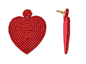 Off Park® Collection, Red Seed Bead Heart Shape Earring.