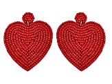 Off Park® Collection, Red Seed Bead Heart Shape Earring.