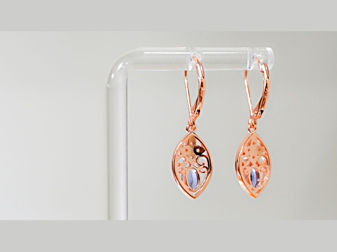 Tanzanite and CZ Oval 18K Rose Gold Over Sterling Silver Drop Earrings, 1.58 ctw