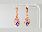 Tanzanite and CZ Oval 18K Rose Gold Over Sterling Silver Drop Earrings, 1.58 ctw