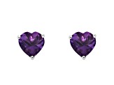 6mm Heart Shape Amethyst Rhodium Over Sterling Silver Stud Earrings