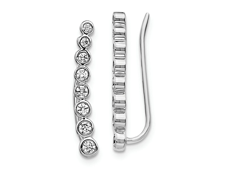 Rhodium Over 10k White Gold 0.388ctw Diamond Graduated Ear Climber Earrings