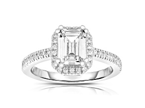 Asscher-cut Clear Cubic Zirconia, Rhodium Plated over Sterling Silver with  Ring