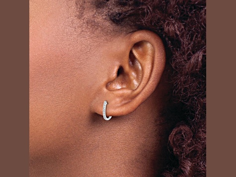 Rhodium Over 14K White Gold Lab Grown Diamond Hinged Hoop Earrings