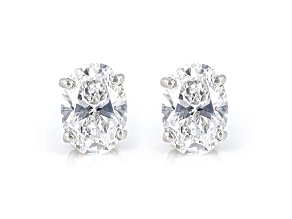 Certified Oval White Lab-Grown Diamond E-F SI 18k White Gold Stud Earrings 1.50ctw