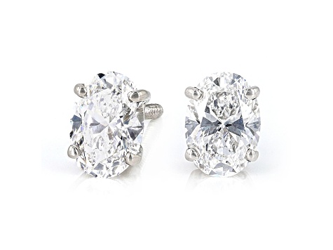 Oval White Lab-Grown Diamond 18k White Gold Stud Earrings 1.50ctw